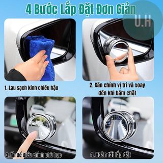 Cặp 2 Gương Cầu Lồi Ô Tô Mini Gắn Kính Hậu Có Đế Hút Chân Không , Xoay 360 Độ Xóa Điểm Mù