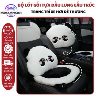 Bộ Gối Tựa Đầu Tựa Lưng Đệm Ghế Ô TÔ Nâng Chiều Cao Gấu Trúc Panda Lông Thỏ Dễ Thương Cao Su