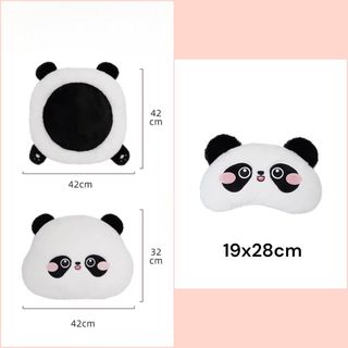 Bộ Gối Tựa Đầu Tựa Lưng Đệm Ghế Ô TÔ Nâng Chiều Cao Gấu Trúc Panda Lông Thỏ Dễ Thương Cao Su