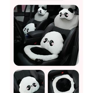 Bộ Gối Tựa Đầu Tựa Lưng Đệm Ghế Ô TÔ Nâng Chiều Cao Gấu Trúc Panda Lông Thỏ Dễ Thương Cao Su