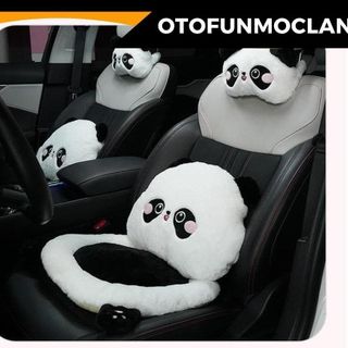 Bộ Gối Tựa Đầu Tựa Lưng Đệm Ghế Ô TÔ Nâng Chiều Cao Gấu Trúc Panda Lông Thỏ Dễ Thương Cao Su