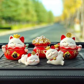 Set Mèo Thần Tài Mang Lại May Mắn -Trang Trí Taplo Ô Tô , Decor Ban Thần Tài,Văn Phòng , Bàn Làm Việc khaihuyauto