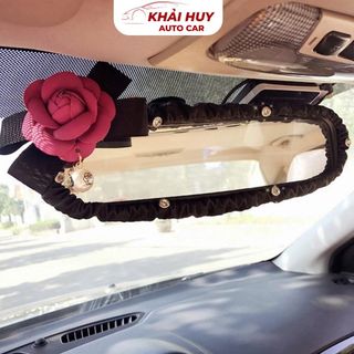 Bọc Gương Chiếu Hậu Nội Thất Ô Tô Bao Da PU Ngọc Trai Hoa Camellia Trang Trí Gương, Nội Thất Xe Hơi Xinh Xắn