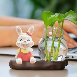 Mô Hình Thỏ Lucky Kèm Bình Thuỷ Trang Trí Bàn Làm Việc Tiểu Cảnh Thêm Sinh Động