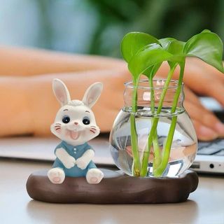 Mô Hình Thỏ Lucky Kèm Bình Thuỷ Trang Trí Bàn Làm Việc Tiểu Cảnh Thêm Sinh Động