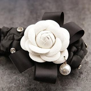 Bọc Gương Chiếu Hậu Nội Thất Ô Tô Bao Da PU Ngọc Trai Hoa Camellia Trang Trí Gương, Nội Thất Xe Hơi Xinh Xắn
