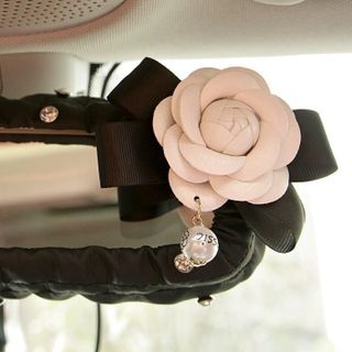 Bọc Gương Chiếu Hậu Nội Thất Ô Tô Bao Da PU Ngọc Trai Hoa Camellia Trang Trí Gương, Nội Thất Xe Hơi Xinh Xắn