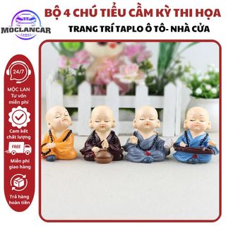 (Cầm Kỳ Thi Hoạ) Bộ Tượng 4 Chú Tiểu Cầm Kì Thi Họa Dễ Thương Trang Trí Bàn Làm Việc Táp Lô Ôto