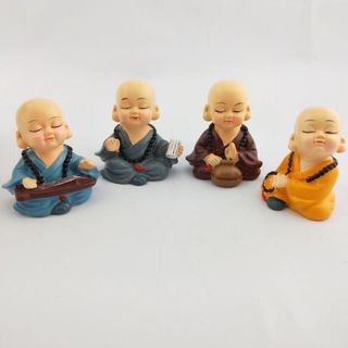 (Cầm Kỳ Thi Hoạ) Bộ Tượng 4 Chú Tiểu Cầm Kì Thi Họa Dễ Thương Trang Trí Bàn Làm Việc Táp Lô Ôto