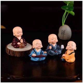 (Cầm Kỳ Thi Hoạ) Bộ Tượng 4 Chú Tiểu Cầm Kì Thi Họa Dễ Thương Trang Trí Bàn Làm Việc Táp Lô Ôto