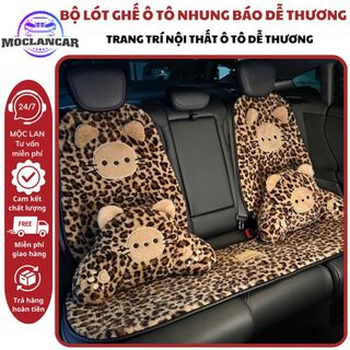 Bộ Lót Ghế Ô Tô Nhung Mềm Tựa Đầu,Tựa Lưng Hoạ Tiết Báo Dễ Thương, Trang Trí Xe Hơi Sang Trọng