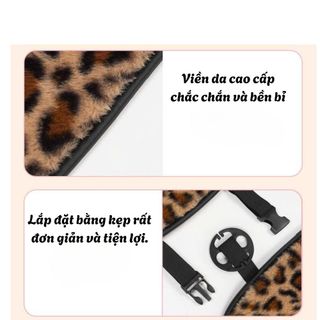 Bộ Lót Ghế Ô Tô Nhung Mềm Tựa Đầu,Tựa Lưng Hoạ Tiết Báo Dễ Thương, Trang Trí Xe Hơi Sang Trọng