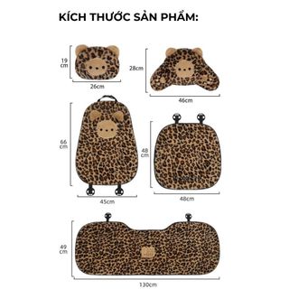 Bộ Lót Ghế Ô Tô Nhung Mềm Tựa Đầu,Tựa Lưng Hoạ Tiết Báo Dễ Thương, Trang Trí Xe Hơi Sang Trọng