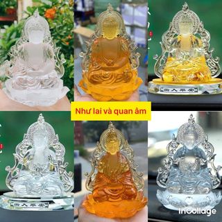 ( Nhiều mẫu ) Phật Di Lặc Lưu Ly Phong Thủy, Tượng Quan Âm Lưu Ly Trang Trí Taplo Xe Hơi- Moclancar