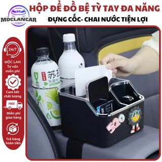 (4in1) Khay Để Đồ Trên Bệ Tỳ Tay Ô Tô Tiện Lợi - Khay Đựng Cốc, Chai Nước Uống Đa Năng