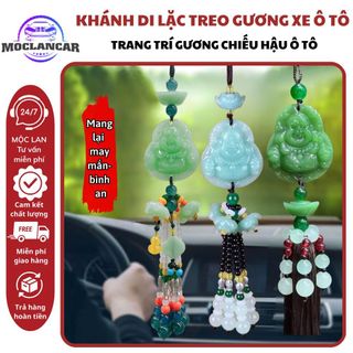 Khánh Treo Xe Phật Di Lặc , Ngọc Cẩm Thạch Sơn Thuỷ Mang Lại Bình An May Mắn - Khánh Treo Xe Tua Rua Ngọc Đài Sen