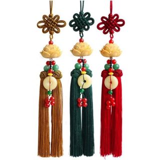 Khánh liên hoa - đài sen gắn đồng điếu may mắn, ngọc bội đeo ô tô trang trí treo gương ô tô
