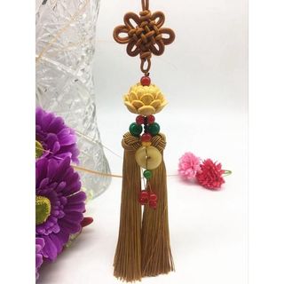 Khánh liên hoa - đài sen gắn đồng điếu may mắn, ngọc bội đeo ô tô trang trí treo gương ô tô