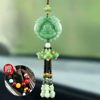 Khánh Treo Xe Phật Di Lặc , Ngọc Cẩm Thạch Sơn Thuỷ Mang Lại Bình An May Mắn - Khánh Treo Xe Tua Rua Ngọc Đài Sen