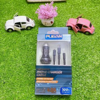 Tẩu Sạc Pugan 4.8A 2 Cổng USB Kèm Dây Sạc 3 Đầu Phù Hợp Với Nhiều Thiết Bị Điện Tử