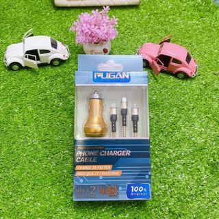 Tẩu Sạc Pugan 4.8A 2 Cổng USB Kèm Dây Sạc 3 Đầu Phù Hợp Với Nhiều Thiết Bị Điện Tử