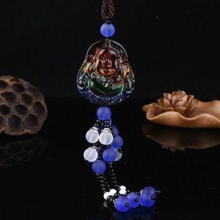 Khánh Treo Xe Phật Di Lặc , Ngọc Cẩm Thạch Sơn Thuỷ Mang Lại Bình An May Mắn - Khánh Treo Xe Tua Rua Ngọc Đài Sen