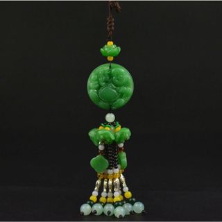 Khánh Treo Xe Phật Di Lặc , Ngọc Cẩm Thạch Sơn Thuỷ Mang Lại Bình An May Mắn - Khánh Treo Xe Tua Rua Ngọc Đài Sen