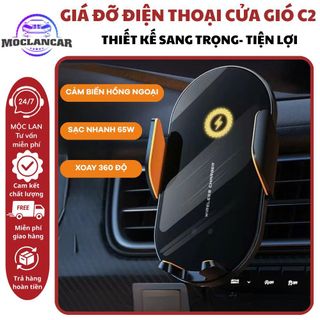 Giá Đỡ Điện Thoại Không Dây C2 Kèm Sạc Điện Thoại Găn Cửa Gió Điều Hoà Xoay 360 Độ Nhỏ Gọn- Tiện Lợi