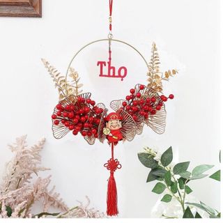 Vòng hoa đào đông tài lộc vượng khí, vòng hoa treo cửa may mắn trang trí ngày Tết Trang Trí Nhà Treo Tường Sức khỏe Giàu có Decor Decor Phòng Phòng Khách