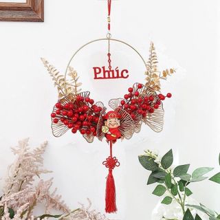 Vòng hoa đào đông tài lộc vượng khí, vòng hoa treo cửa may mắn trang trí ngày Tết Trang Trí Nhà Treo Tường Sức khỏe Giàu có Decor Decor Phòng Phòng Khách