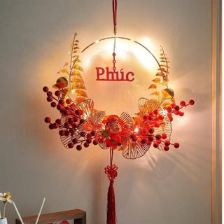 Vòng hoa đào đông tài lộc vượng khí, vòng hoa treo cửa may mắn trang trí ngày Tết Trang Trí Nhà Treo Tường Sức khỏe Giàu có Decor Decor Phòng Phòng Khách