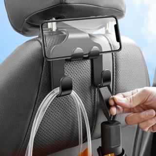 Móc Treo Đồ Gắn Sau Ghế Ô Tô Kiêm Giá Đỡ Điện Thoại 4 Chân Đa Năng Logo Phù Hợp Với Mọi Loại Xe Hơi