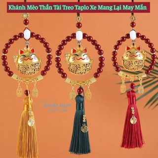 Khánh Mèo Thần Tài Mang Lại May Mắn - Tài Lộc -Bình An - Trang Trí Xe Hơi Treo Gương Chiếu Hậu