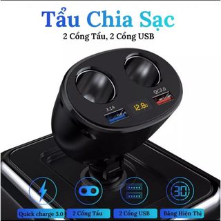 Bộ Chia Tẩu Sạc Oto Không Dây - Chia 2 Nguồn Tẩu 1 Cổng Sạc 3.1A Và 1 Cổng Sạc Nhanh QC3.0 VERSION 2