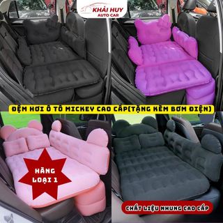 Giường Hơi Ô Tô Du Lịch Cho Bé & Người Lớn – Mickey / Hello Kitty | Nhung Êm Ái, Kèm Bơm & Tựa Chân