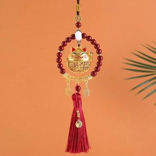 Khánh Mèo Thần Tài Mang Lại May Mắn - Tài Lộc -Bình An - Trang Trí Xe Hơi Treo Gương Chiếu Hậu