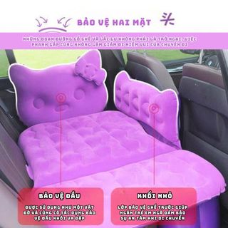 Giường Hơi Ô Tô Du Lịch Cho Bé & Người Lớn – Mickey / Hello Kitty | Nhung Êm Ái, Kèm Bơm & Tựa Chân