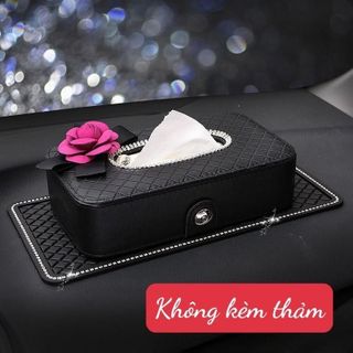 Hộp Giấy Ăn Hoa Trà Trắng vÀ Hồng Bọc Da PU Cao Cấp Đính Đá Để Ô Tô - Hộp Đựng Giấy Ăn Trên Xe Hơi