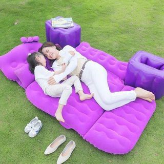 Giường Hơi Ô Tô Du Lịch Cho Bé & Người Lớn – Mickey / Hello Kitty | Nhung Êm Ái, Kèm Bơm & Tựa Chân