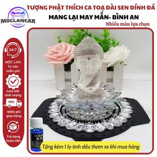 Tượng Phật Tọa Đài Sen Đính Đá Pha Lê Cao Cấp Sang Trọng -Tượng Phật Thích Ca Trang Trí Taplo Ô Tô