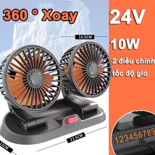 Quạt Đôi Mini Cắm Tẩu Xoay 360 Độ Nhỏ Gọn Để Taplo,Quạt Làm Mát Trên Ô TÔ 24V Dành Cho Xe Tải