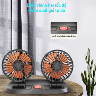 Quạt Đôi Mini Cắm Tẩu Xoay 360 Độ Nhỏ Gọn Để Taplo,Quạt Làm Mát Trên Ô TÔ 24V Dành Cho Xe Tải