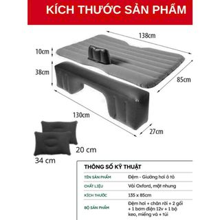 Đệm Hơi Ô Tô Sóng Thẳng (Tặng Kèm Bơm) Chất Liêu Nhung Cao Cấp Loại Dày Dặn Cho Xe 5-7 Chỗ khaihuyauto