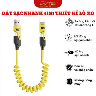 Dây Cáp Sạc Nhanh Đa Năng 4in1 65w Dạng Lò Xo Thu Gọn Tự Động  Dùng Cho Mọi Điện Thoại 1.5met