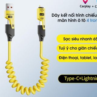 Dây Cáp Sạc Nhanh Đa Năng 4in1 65w Dạng Lò Xo Thu Gọn Tự Động Dùng Cho Mọi Điện Thoại 1.5met