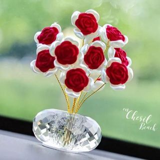 (Decor) Lọ Hoa Hồng Pha Lê Trang Trí Taplo Xe Ô Tô, Bàn Làm Việc Văn Phòng Sang Trọng & Tinh Tế