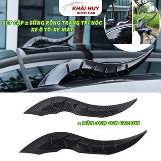 Cặp Sừng Rồng Đen Vân Carbon, Đen Bóng 3D Trang Trí Nóc Xe Ô Tô, Xe Máy Miếng Dán Chắc Chắn,Chịu Được Nhiệt Độ Môi Trg