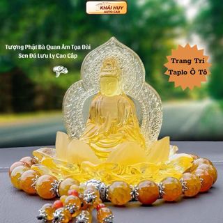 Tượng Phật Bà Quan Âm Tọa Đài Sen Đá Lưu Ly Cao Cấp , Trang Trí Taplo Ô Tô khaihuyauto