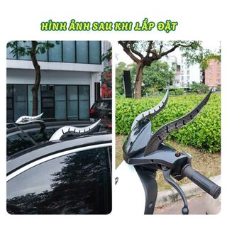 Cặp Sừng Rồng Đen Vân Carbon, Đen Bóng 3D Trang Trí Nóc Xe Ô Tô, Xe Máy Miếng Dán Chắc Chắn,Chịu Được Nhiệt Độ Môi Trg