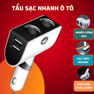 Bộ Chia Tẩu Sạc Xe Hơi Ô Tô Sạc Nhanh 2 tẩu và 2 cổng USB Hàng Xịn Bảo Hành 12 Tháng AL5003
